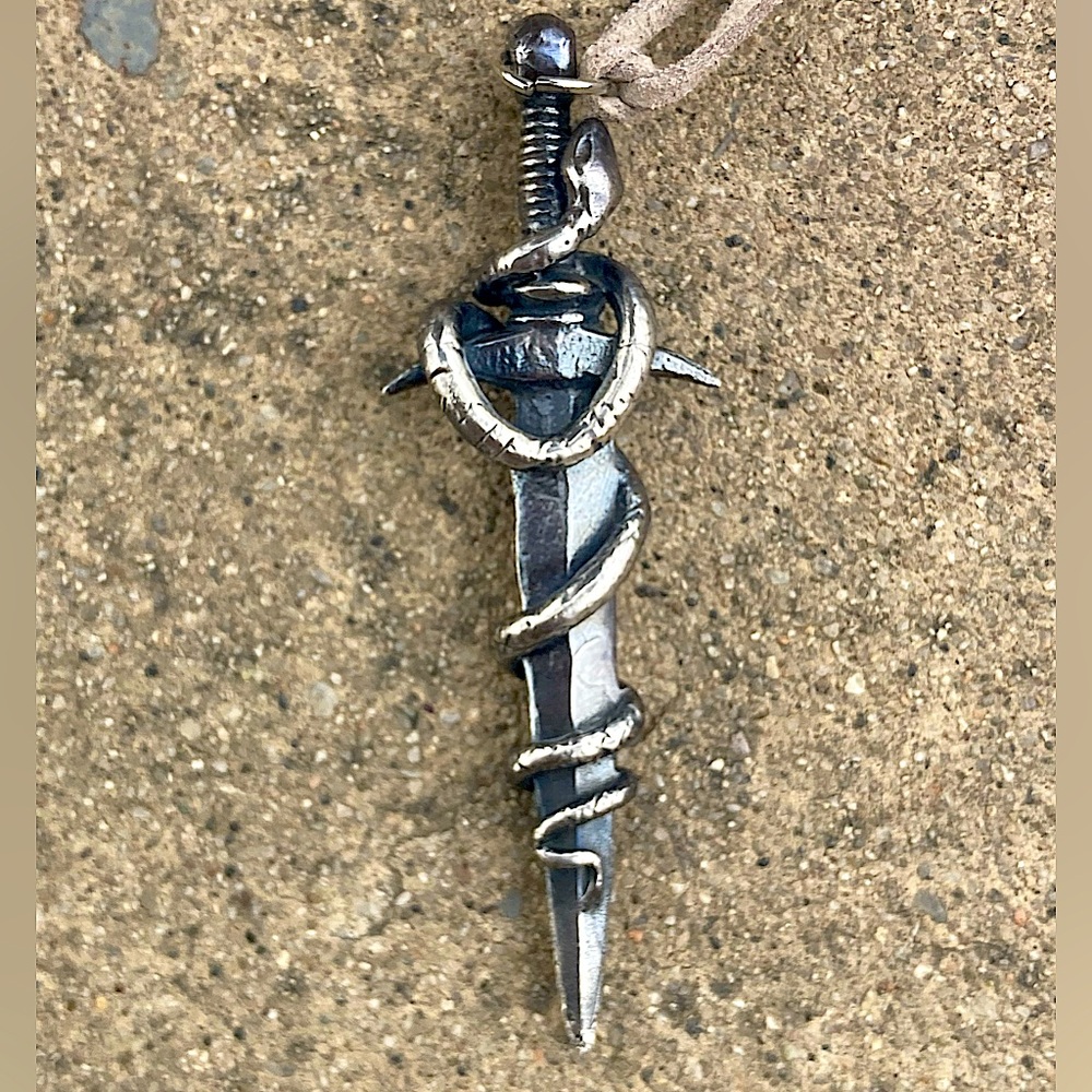 Sterling Silver Sword and Snake Pendant Silver Artist Made Custom Arcana Obscura